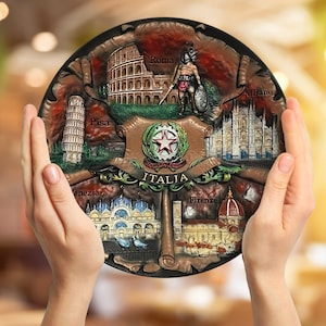 Classic Italy Landmarks Ceramic Plate 20cm - Hand-Painted Collectible Italian Decor