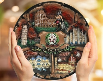 Classic Italy Landmarks Ceramic Plate 20cm - Hand-Painted Collectible Italian Decor