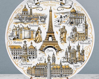 France Souvenir Ceramic Plate | Paris Eiffel Tower & French Landmarks | Decorative Wall Art | Travel Gift | Collector’s Home Decor