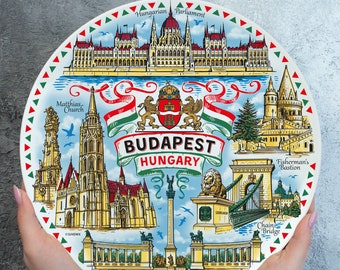 Budapest Color-Style Decorative Ceramic Plate 20cm: Authentic Travel Souvenir Wall Decor