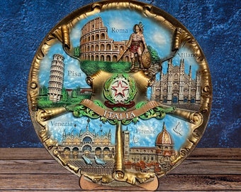 Italian Majesty Ceramic Plate 20cm - Vivid Landmarks Decor, Hand-Painted Rome to Venice