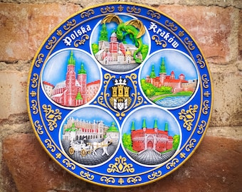 Krakow Souvenir Plate - Hand-Painted 3D Polyceramic Decorative Plate - Collectible Wall Decor from Poland