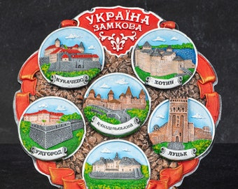 Ukrainian Souvenir Plate Handpainted Plate of Ukraine Castles Souvenir Plate of Ukraine Handmade Ukrainian Gift Hanging Ceramic Plate