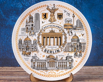 Berlin Souvenir - 20cm Gold-Black Ceramic Plate | Iconic Berlin Landmarks Wall Art