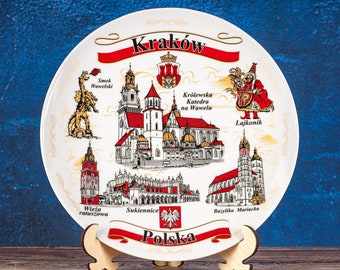 Krakow Decorative Ceramic Plate: Colorful Wall Hanging Souvenir with Iconic Landmarks