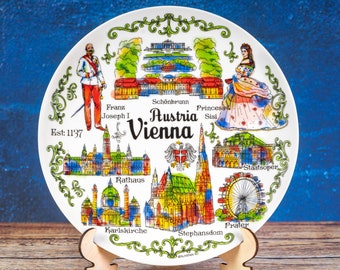 Vienna Souvenir Plate: Watercolor-Style Decorative Ceramic Wall Decor Featuring Landmarks of Vienna, Austria