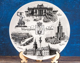 Authentic Warsaw Souvenir Plate: Silver-Style Hanging Wall Decor with Iconic Landmarks