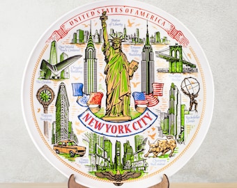 New York City Plate: Vintage-Style Souvenir with Free Shipping wall porcelain plate 7,9"/20cm decorative souvenir landmarks NYC USA souvenir