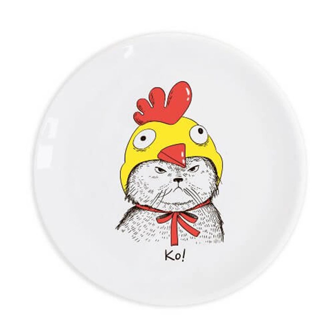 Funny Dinner Plate With Funny Cat in Hat Print Cat Chicken Etsy