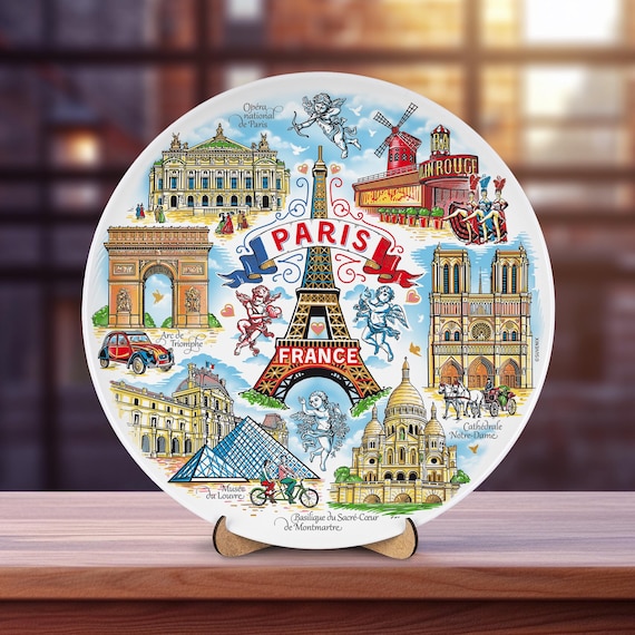 Obrey paris 店頭ディスプレイ非売品 ブランドロゴ プレート 置き物 Paris Souvenir Plate: Handcrafted Ceramic Wall Art, Eiffel Tower