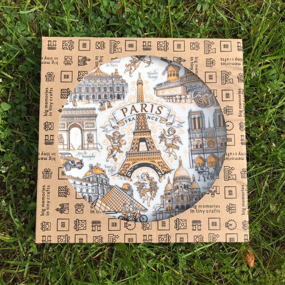 Paris Souvenir Plate: Matte Gold Porcelain, Eiffel Tower Decor