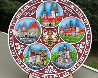 Hand-Painted 3D Polyceramic Decorative Souvenir Plate from Tallinn - Limited Edition Collectible Wall Decor
