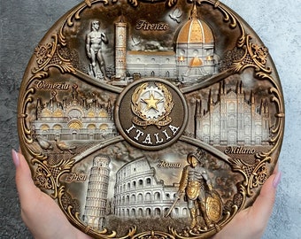 Antique-Styled Italian Landmarks Plate 20cm - Monochrome Relief Ceramic Decor