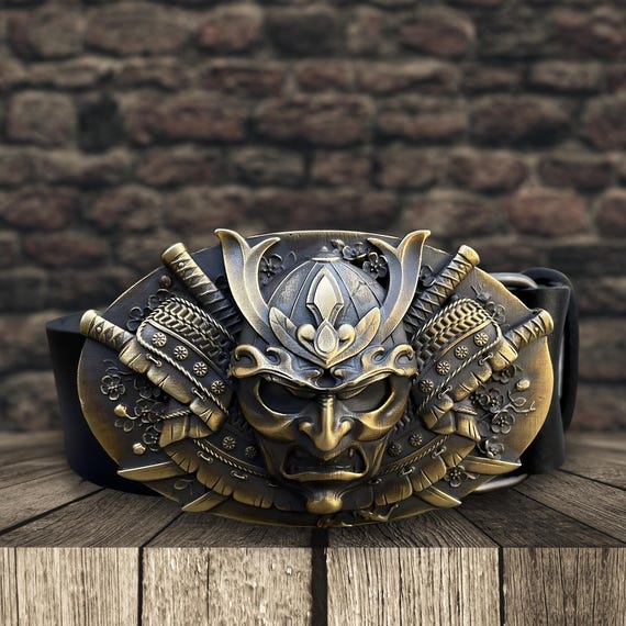 thumbnail image 2 of Handmade SAMURAI Brass Belt Buckle For Men – Fits 1.5 Inch Belts – Brown Accents 2 of 4