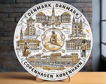 Copenhagen Souvenir Plate 20cm - Decorative Porcelain with Famous Landmarks & Mermaid