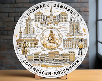 Copenhagen Souvenir Plate 20cm - Decorative Porcelain with Famous Landmarks & Mermaid