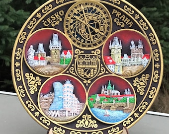 Prague Souvenir Plate - Hand-Painted 3D Polyceramic Decorative Plate with Landmarks - Limited Edition