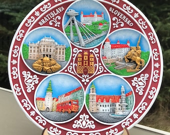 Bratislava Souvenir Plate - Hand-Painted 3D Polyceramic Decorative Plate with Landmarks - Limited Edition