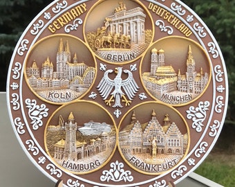 Handmade 3D Polyceramic Plate - Germany Landmarks Souvenir | Limited Edition Decorative Wall Plate