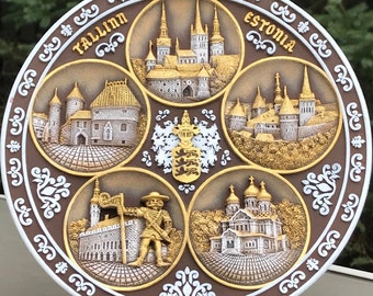 Tallinn Souvenir Plate: Hand-Painted 3D Polyceramic Decorative Wall Plate - Limited Edition Collectible