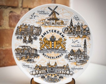 Amsterdam Souvenir Plate: Bronze-Style Hanging Wall Decor with Landmarks