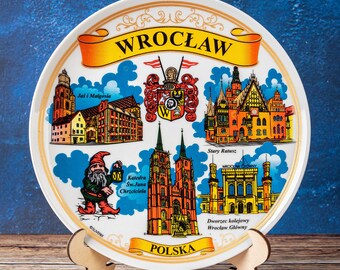 Wroclaw Decorative Ceramic Plate: Colorful Landmarks Souvenir for Wall Decor