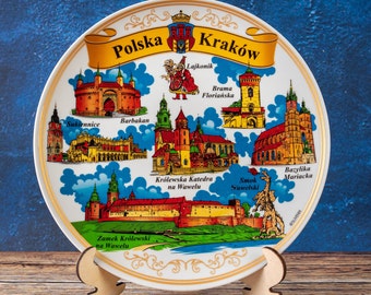 Krakow Decorative Ceramic Plate: Colorful Wall Hanging Souvenir with Iconic Landmarks - 20cm
