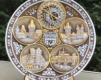 Hand-Painted 3D Polyceramic Prague Souvenir Plate - Limited Edition Decorative Wall Art