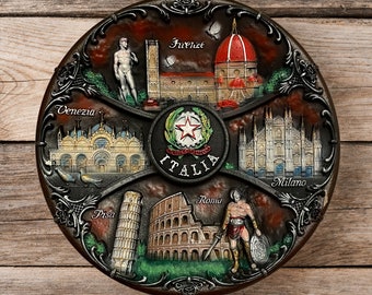 Vibrant Italian Cities Ceramic Plate 20cm - Handcrafted Relief Wall Art with Italy's Landmarks