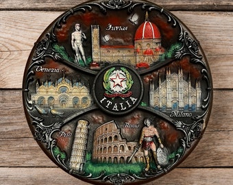 Vibrant Italian Cities Ceramic Plate 20cm - Handcrafted Relief Wall Art with Italy's Landmarks