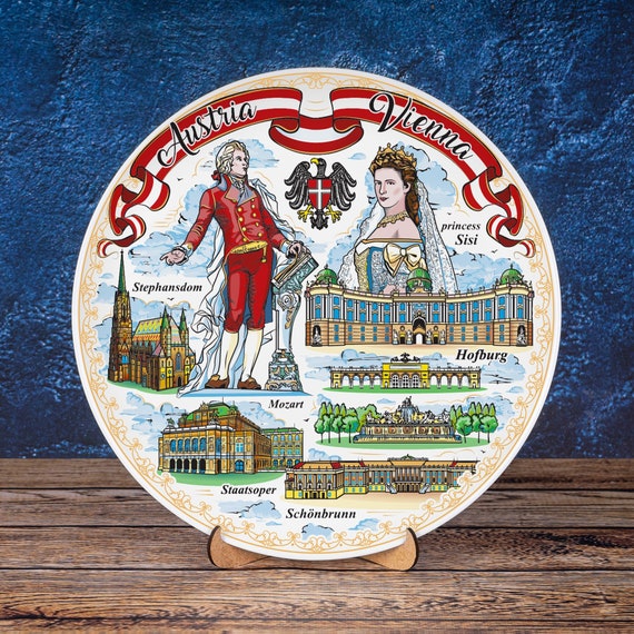 Vienna Austria Souvenir Plate: Mozart, Landmarks, Ceramic Decor - Etsy