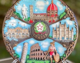 Italian Cities Collection Wall Plate - Hand-Painted Rome Venice Florence Milan 3D Decor | Travel Souvenir | Italy Lover Gift 20cm/7.87"