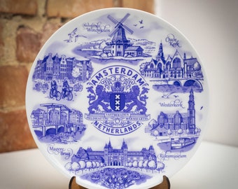 Authentic Amsterdam Souvenir Plate 20cm - Dutch Delft Blue Style Wall Decor | Buy Netherlands Collectible Plates Online