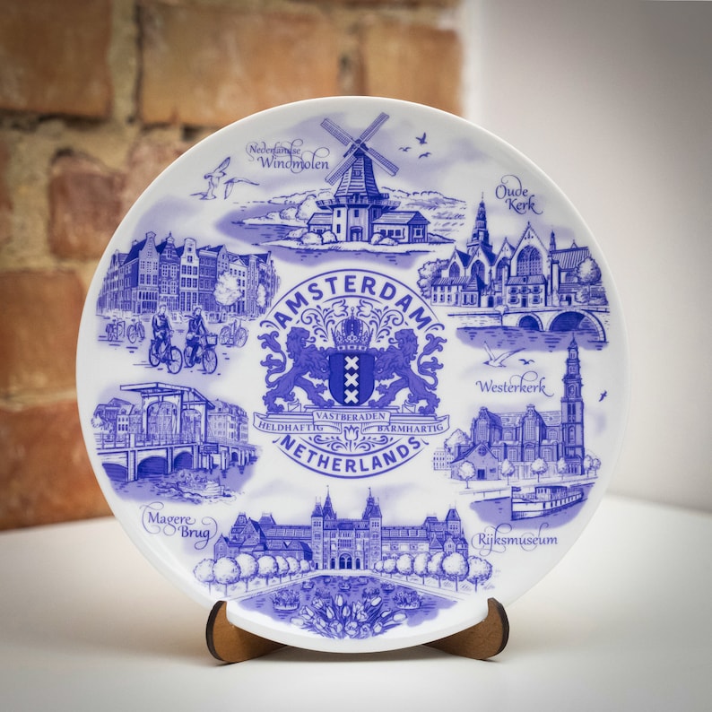 Amsterdam Plate. Delft Blue Style Hanging Wall Porcelain Plate Etsy