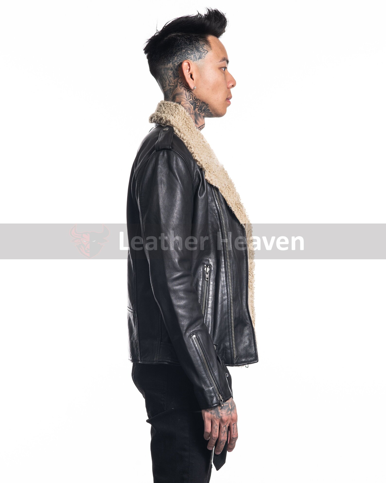 Men Genuine Cow Leather Black Leather Jacket Fur Shearling Etsy