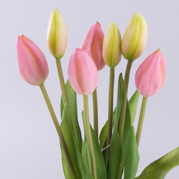 Tulipes artificielles 7 tiges, bouquet mixte de tulipes, tulipes Real Touch fleurs en latex fausses tulipes roses arrangement tulipes jaunes