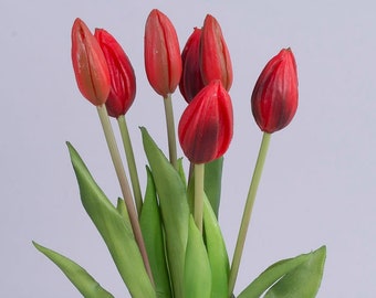 Real Touch Tulips 16" Bouquet, Red Tulips Bunch, Realistic tulips, Latex Flowers, Fake Red Tulips, Artificial Red Flowers Tulips