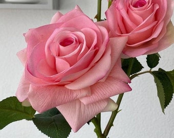 Pink Real Touch Rose Branch: Latex Blush Roses, 30" Artificial Flowers