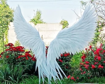 White Angel Wings on Stand: Photo Prop, Wedding Decor (5x5 ft)
