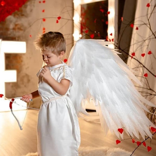 Alas de ángel blancas, alas de ángel pequeñas, cumpleaños de niña de las flores, boda Halloween, disfraz de niños, alas de Cupido decoración