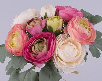 Pink Ranunculus Bouquet: 9-Stem Silk Floral Arrangement