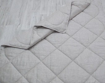 Organic Hemp Kids Blanket: Linen Quilted Throw, Non-Bleached Bedding (110x140 cm)