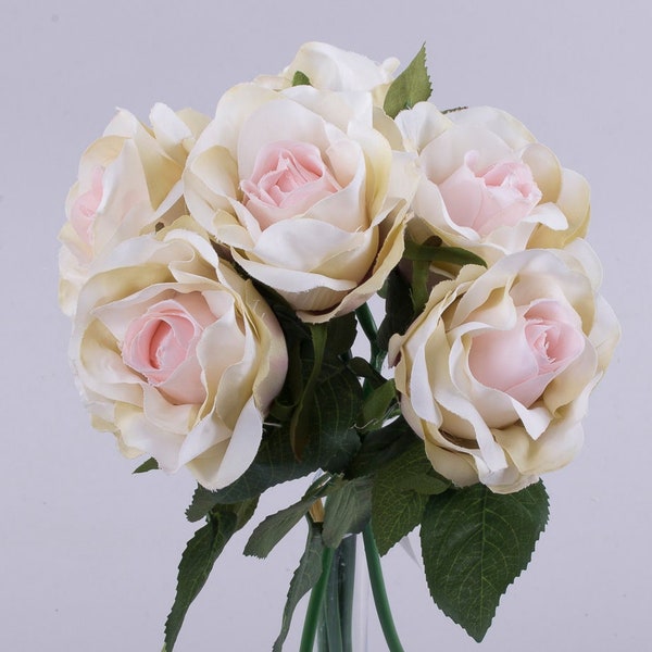 Bouquet de roses blanches, roses hautes artificielles, arrangement de roses, bouquet de roses blanches en faux ivoire, roses en soie mariage