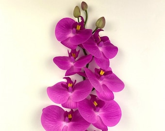 Fuksja Orchidea, Fioletowa realistyczna łodyga orchidei, 9 głów, Sztuczny bukiet orchidei, Długa gałąź orchidei, Lateksowa orchidea