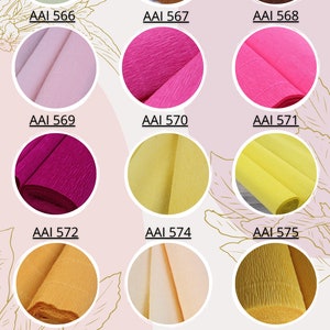 May include: A palette of 15 different colors of tissue paper. The colors are: light green, brown, dark brown, light pink, pink, hot pink, magenta, yellow, light yellow, orange, cream, gold, light gold, red, and coral.