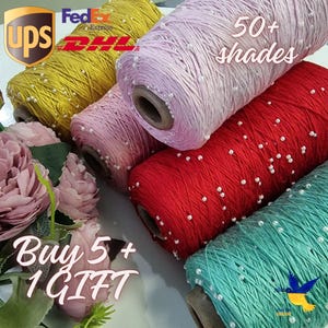 Perlgarn, Perlengarn, Lustrosa, Perlgarn aus Baumwollwolle, luxuriöses italienisches Garn, Garn auf Kegel zum Hand- und Maschinenstricken.