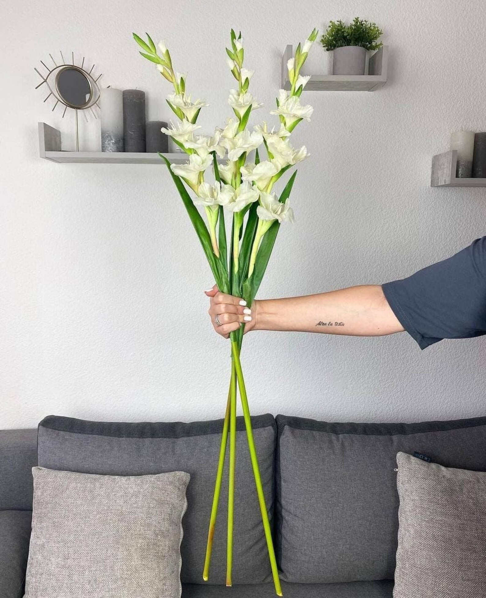 Artificial Gladiolus 43, Real Touch Gladiolus, Latex Flowers, White