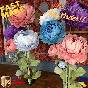 Fiori di carta crespa, peonia di carta, decorazione murale per la cameretta, grande peonia di carta crespa, fiore gigante e soffice, splend