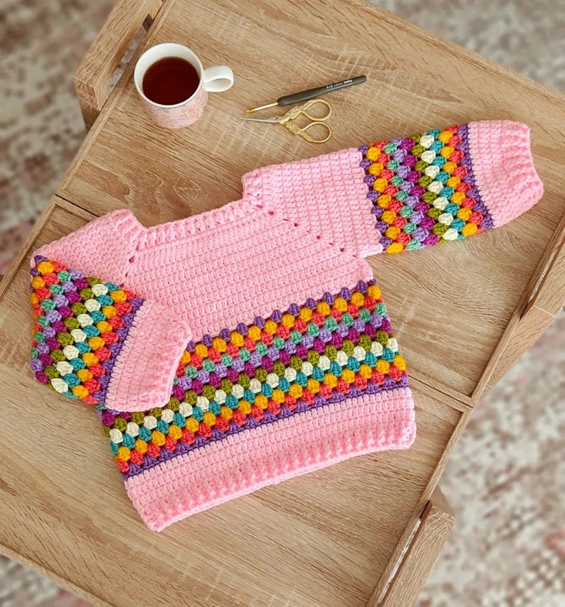 Made to order, Hand knitted baby cardigan, knit baby sweater, rainbow baby cardigan, newborn cardigan, abstract baby cardigan, baby sweater image 3