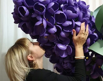 Giant Paper Flower with Stem, Huge Paper Lilac Photo Prop, Free Standing Paper Flower, Wedding Paper Flower Backdrop, Lilac flowers